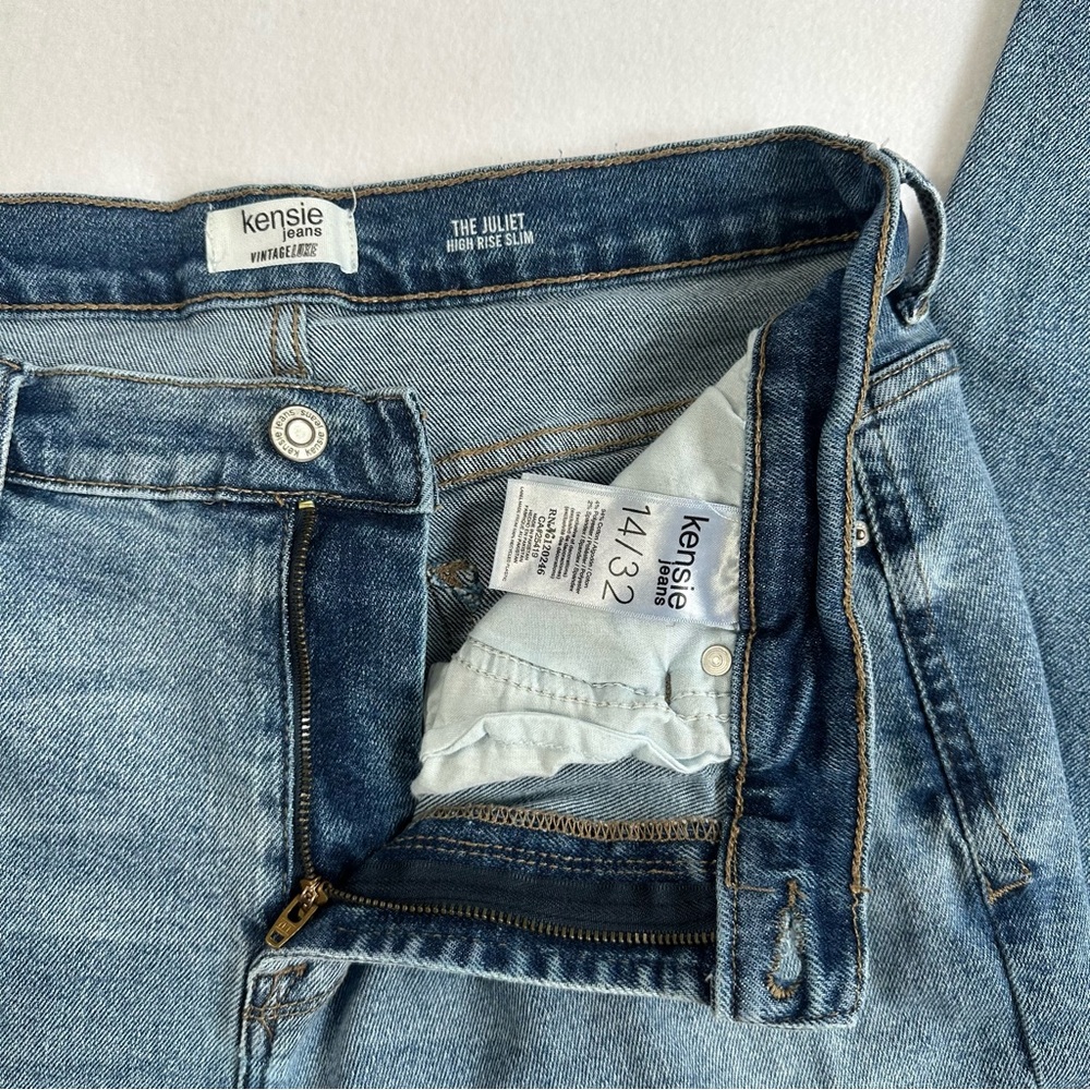 Kensie Jeans Vintage Luxe Juliet High Rise Slim Medium Wash Raw Hem Size 14 - Picture 9 of 13